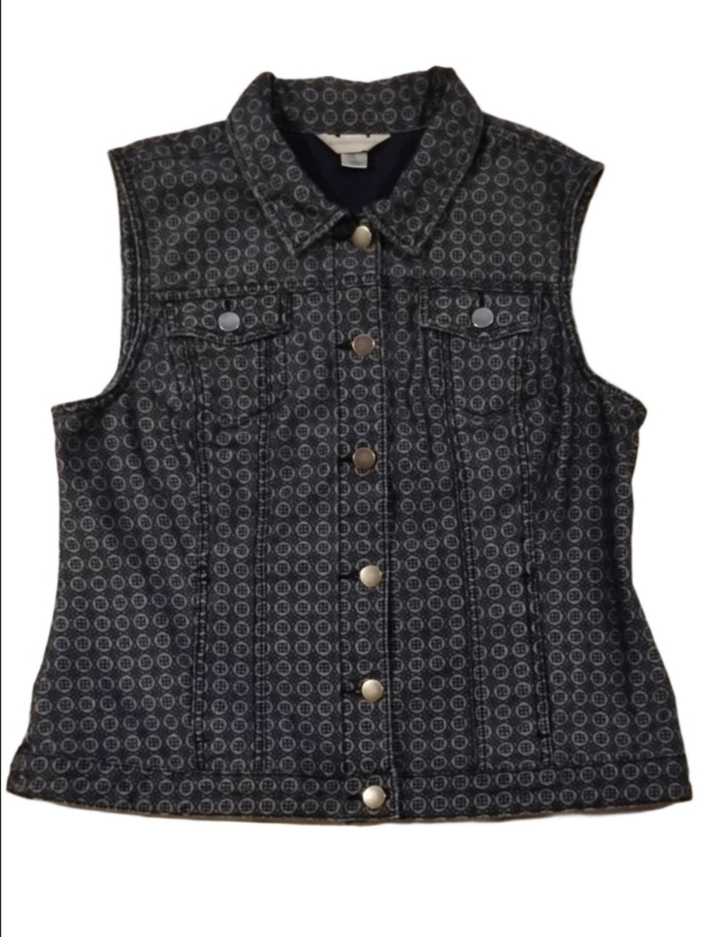 Christopher & Banks Navy Patterned Sleeveless Denim Vest